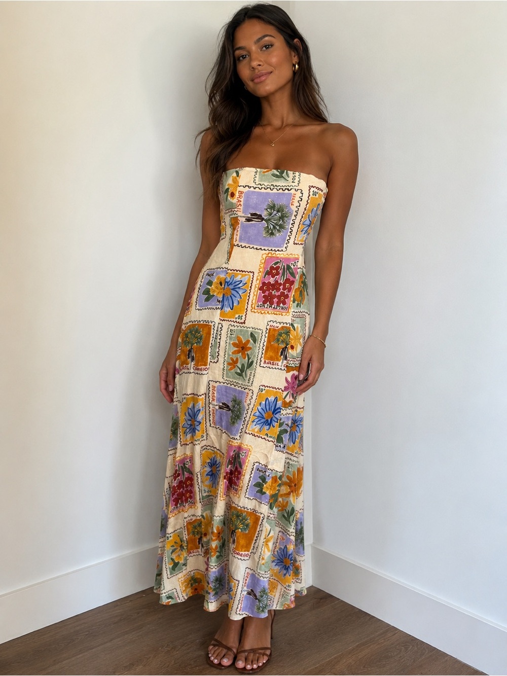 Paper Heart Strapless Floral Patchwork Maxi Dress - Multicolor